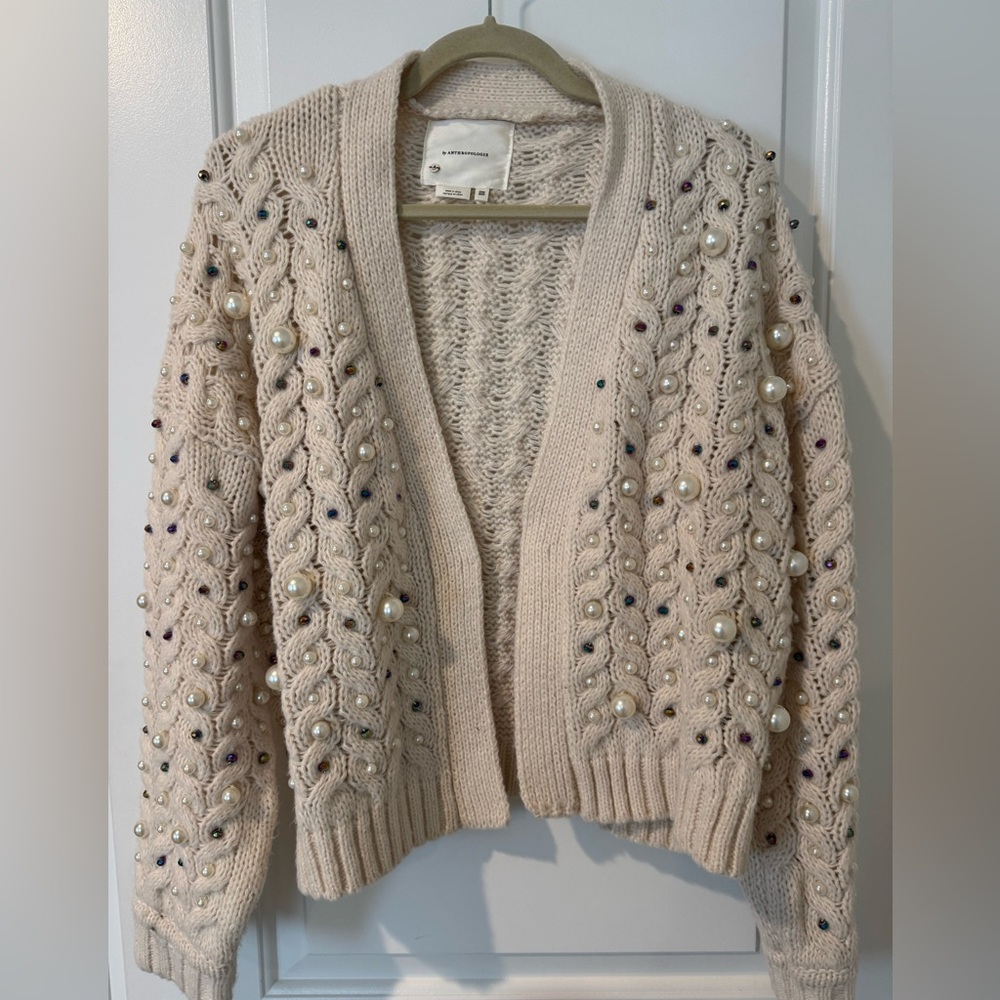 Anthropologie Cable Knit sweater with pearls and beads.NWOT! IN STORES NOW!